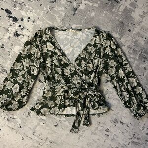 Olive Green Floral blouse